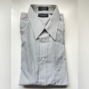 Vintage Christian Dior Monsieur Long Sleeve Striped Button Up Dress Shirt NWOT
